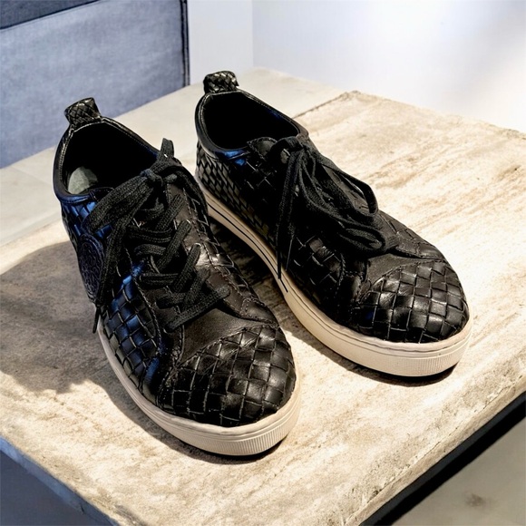Brighton Ferrara Monte Leather Sneakers Black Woven Sz 9M Ret $235 Padded Comfy - Picture 4 of 8